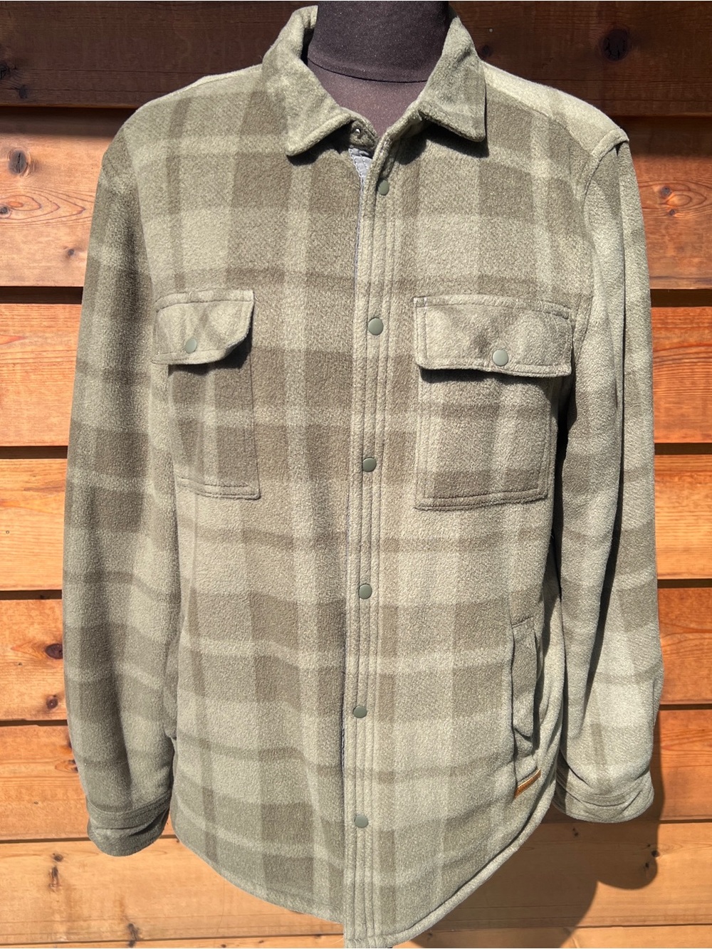 Men's Olive Plaid Snap Shirt Jacket
